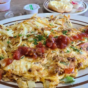 Fiesta Omelet with plenty of veges and lots of chorizo! Yum!