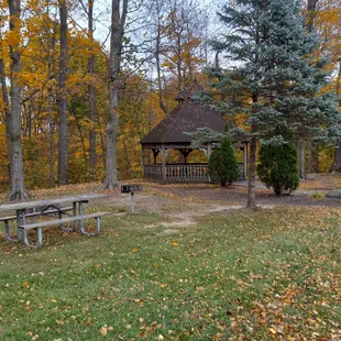 A shelter area with picnic table