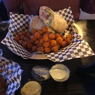 Chicken Wrap with Sweet Potato Tots