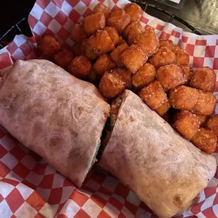 Chicken Wrap and Sweet Potato Tots