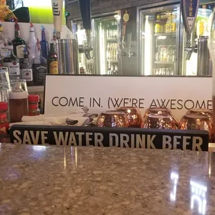 a sign on the counter