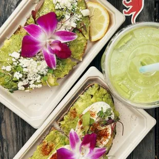 Avocado smoothie and eggy avo toast