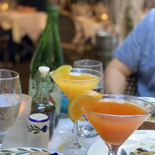 a table of food and drinks