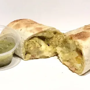Chile Verde Burrito.  Tater tots, bacon, egg, cheese &amp; Chile verde sauce!