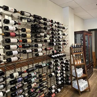 a wall of wine bottles