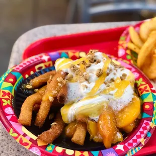 Peaches and Cream Funnel Cake Fries
