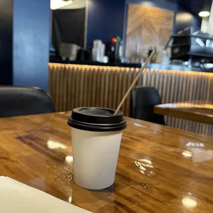 Double shot of espresso while waiting for a breakfast burrito.