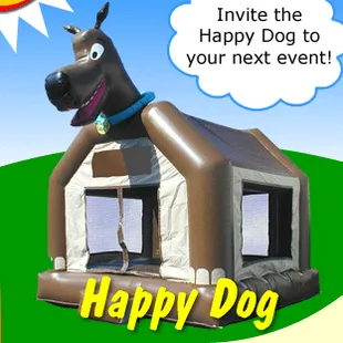 Happy Dog Bounce House - 15'x15', holds 8-12 kids at one time.