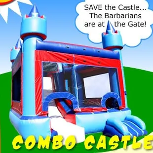 Combo Castle 4-in-1 Combo - 15'x15', holds 8-12 kids at one time. Features a bouncer, slide, climber and tunnel.
