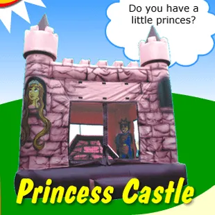 Princess Castle Bounce House - 15'x15', holds 8-12 kids at one time.