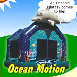Ocean Motion Bounce House - 15'x15', holds 8-12 kids at one time.