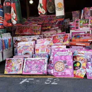 a large pile of toys