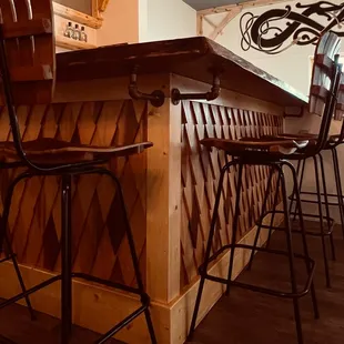 a bar with stools