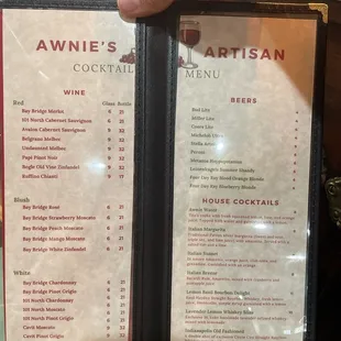 Cocktail menu
