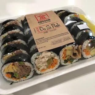 Assorted kimbap (bulgogi, tuna, fish cake, veggies)