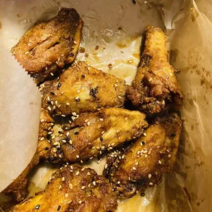 chicken wings in a paper bag