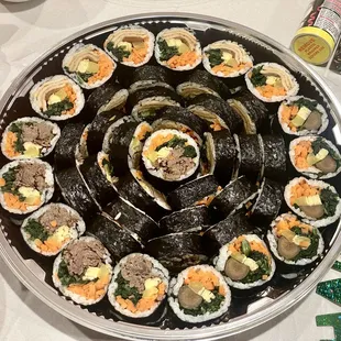 Burdock, BBQ Beef, Fish Cake Kimbap