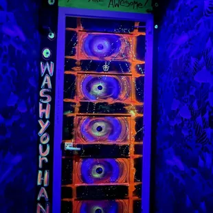 a door with neon lights