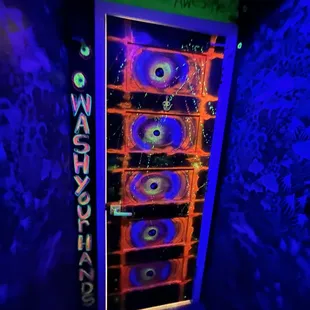 a door with neon lights
