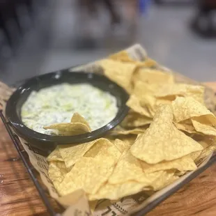Spinach and artichoke dip with chips