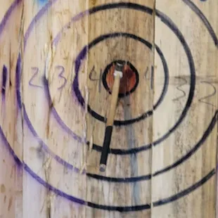 a target in the center of a wooden target