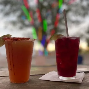 two drinks on a wooden table