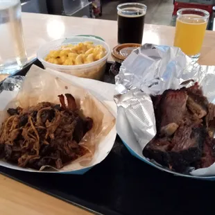 quarter pound each of brisket and pulled pork; mac &amp; cheese; Beachwood beer (at a popup)