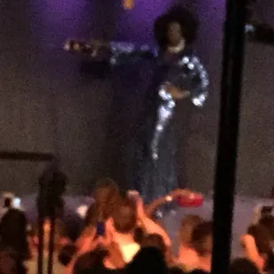 Camera views of the stage from the back of the balcony