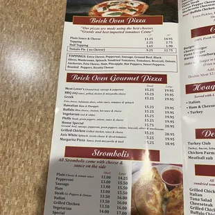 Menu (pizza and strombolis)