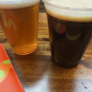 two glasses of beer and a wallet