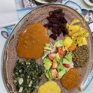 Vegan Combo for 2 served on Ethiopian Bread!! Amazing!!!!