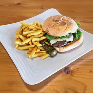 a burger and french fries