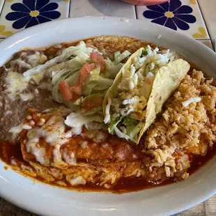 Mexican Plate: Taco, Chili Rellano, Cheese Enchilada.