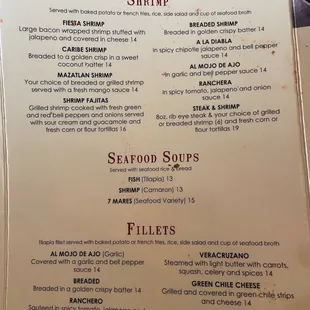 a seafood menu