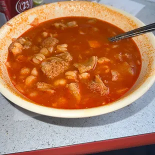 a bowl of soup on a table