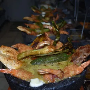 a line of food being prepared