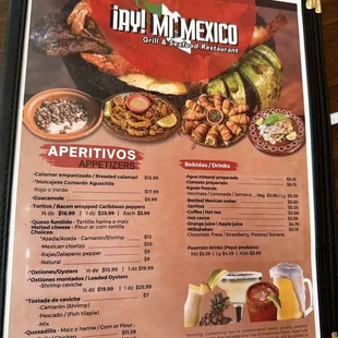 The first page of the menu