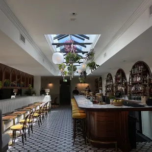 a bar with a skylight above it