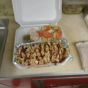 Mofongopleta Stuff  green plantains with  Chicken,ham,pork, BBQ sauce Mayoketchup