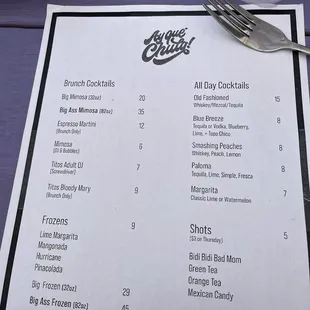 Brunch Cocktail Menu