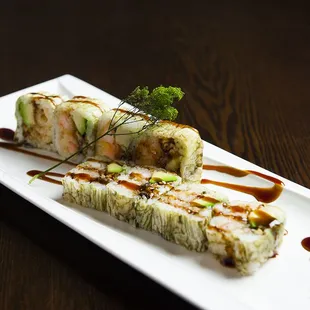 Tiger Roll                   Shrimp tempura, eel and avocado with konbu seaweed