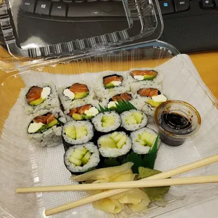Philadelphia rolls with cucumber rolls