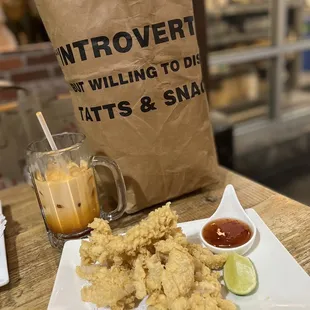 Fried Calamari, Thai Iced Tea