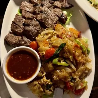 NY Strip (120z) Steak with Drunken Noodles