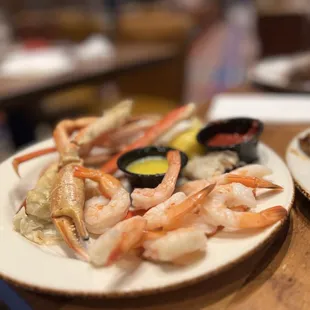 Snow crab legs and cocktail shrimp