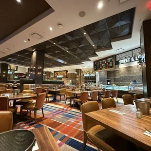 Wide shot of the buffet just as it opens