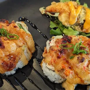 three pieces of food on a plate