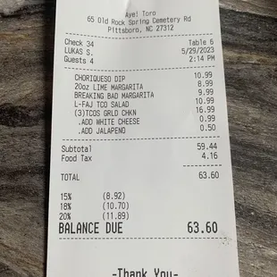 Our bill for two