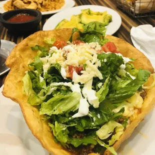 Taco salad the ground beef was very greasy oily and chicken my son never touched it was dry