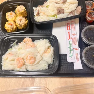 Rice Noodle with shrimp.  Rice Noodle with Beef. Shumai.